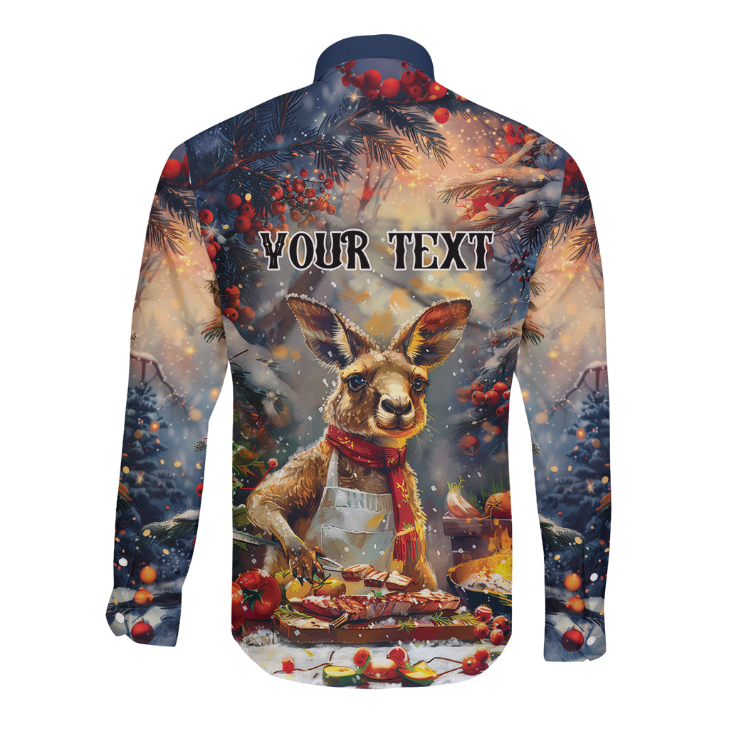 Personalised Kangaroo Chef Christmas in July Long Sleeve Button Shirt