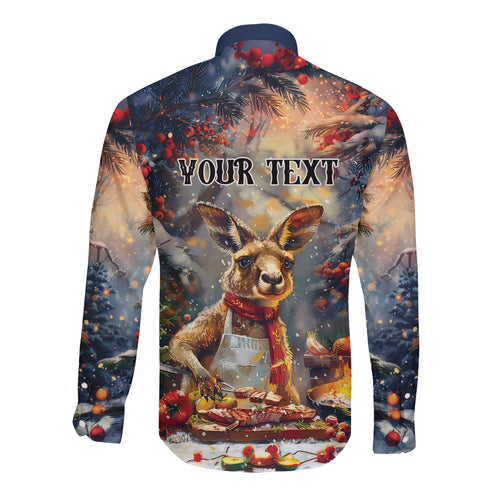 Personalised Kangaroo Chef Christmas in July Long Sleeve Button Shirt