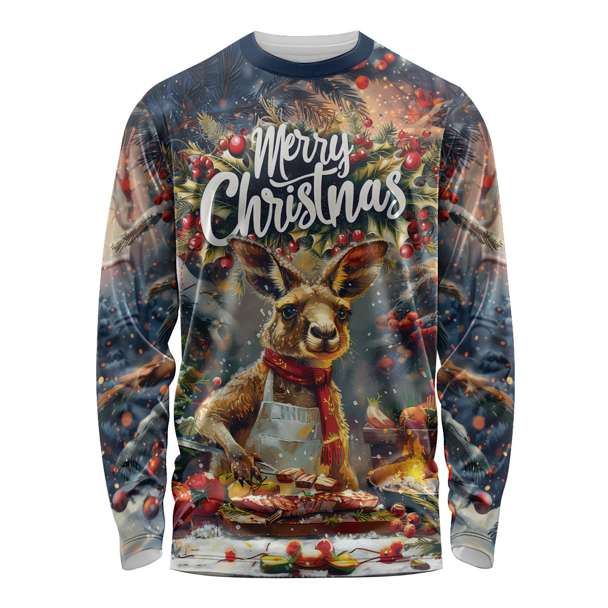 Personalised Kangaroo Chef Christmas in July Long Sleeve Shirt