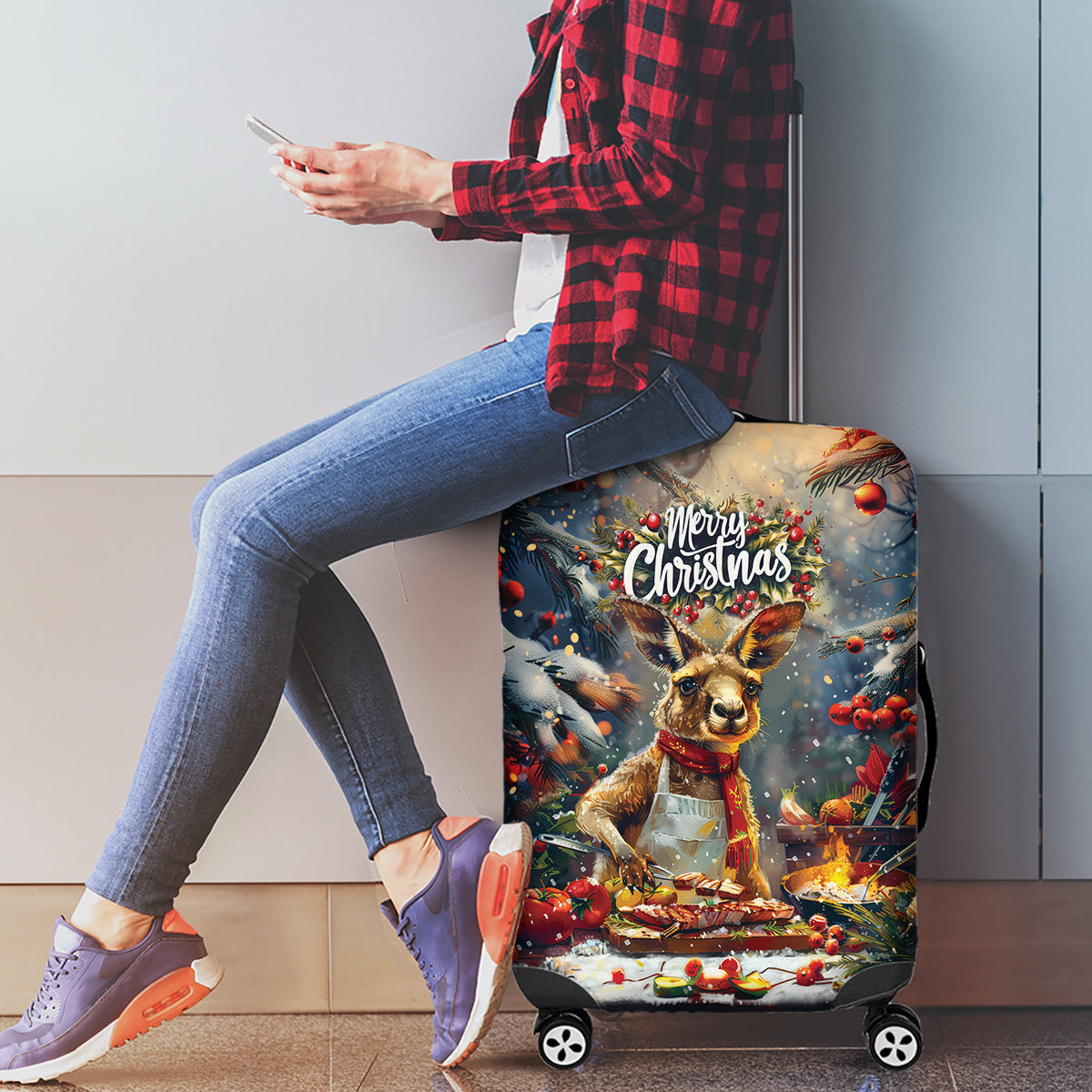 Kangaroo Chef Christmas in July Luggage Cover