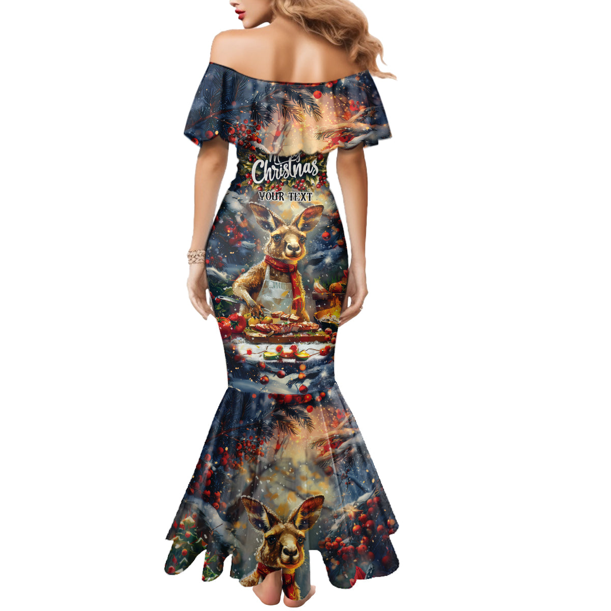 Personalised Kangaroo Chef Christmas in July Mermaid Dress