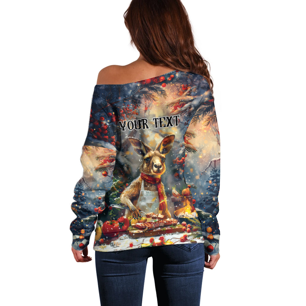 Personalised Kangaroo Chef Christmas in July Off Shoulder Sweater