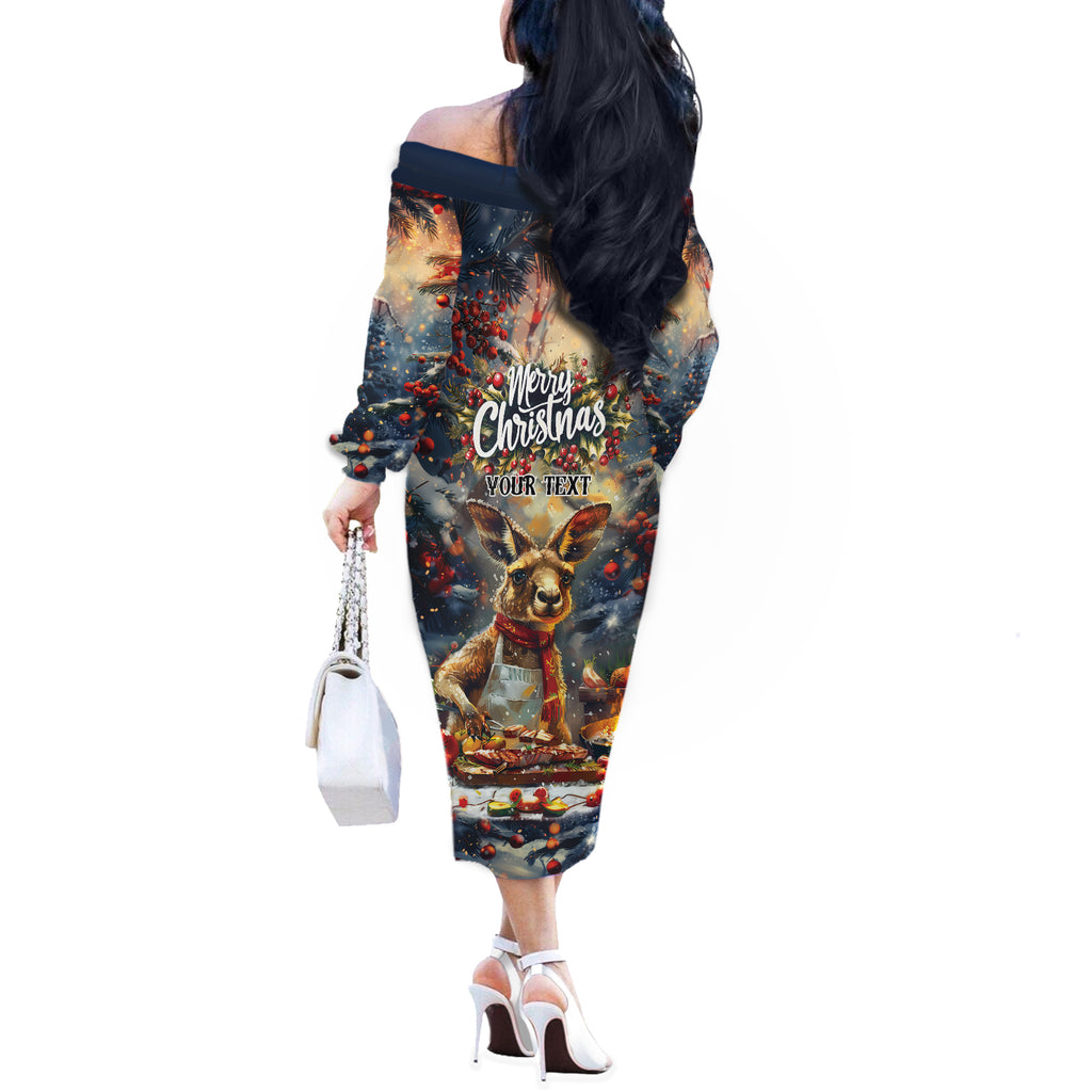 Personalised Kangaroo Chef Christmas in July Off The Shoulder Long Sleeve Dress