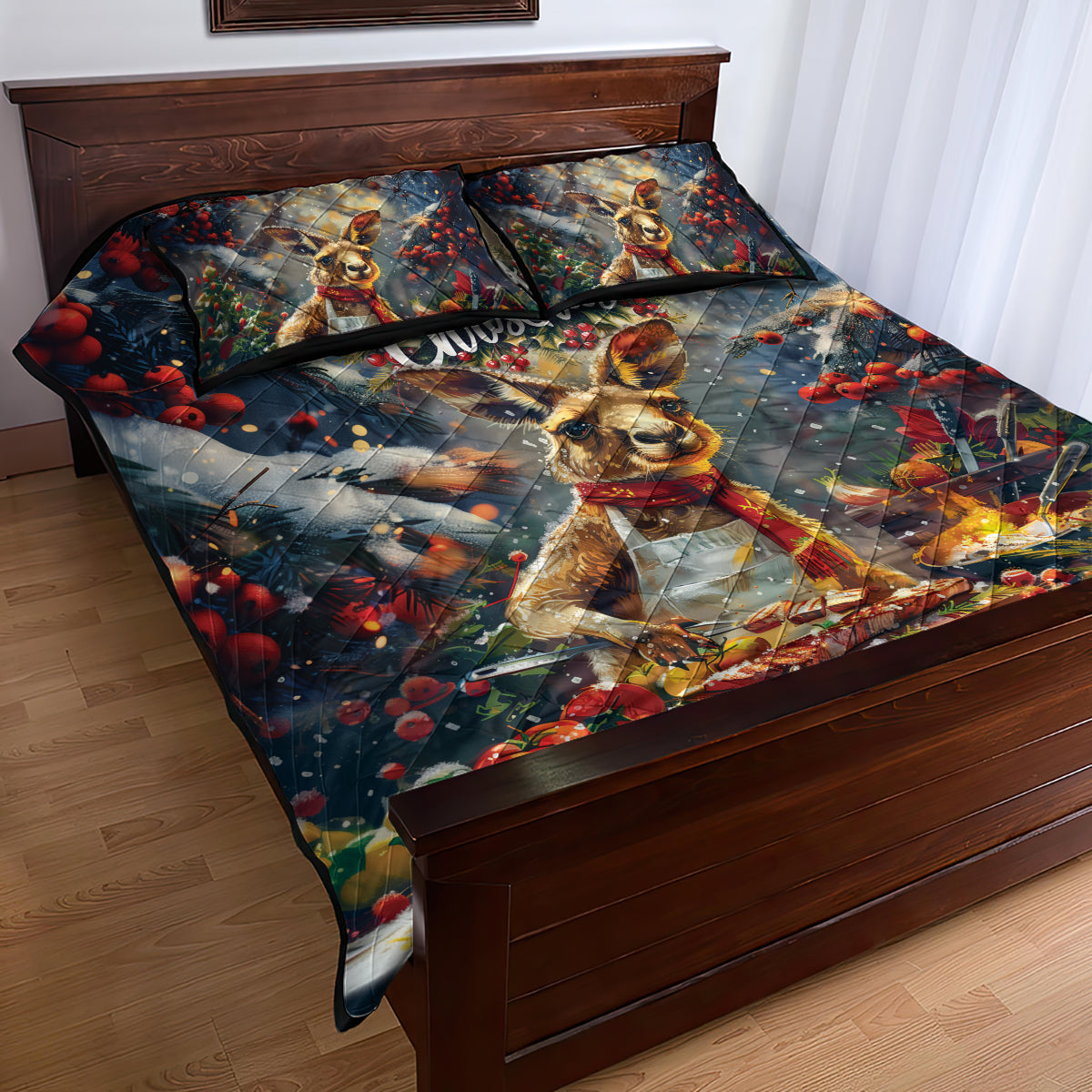 Kangaroo Chef Christmas in July Quilt Bed Set