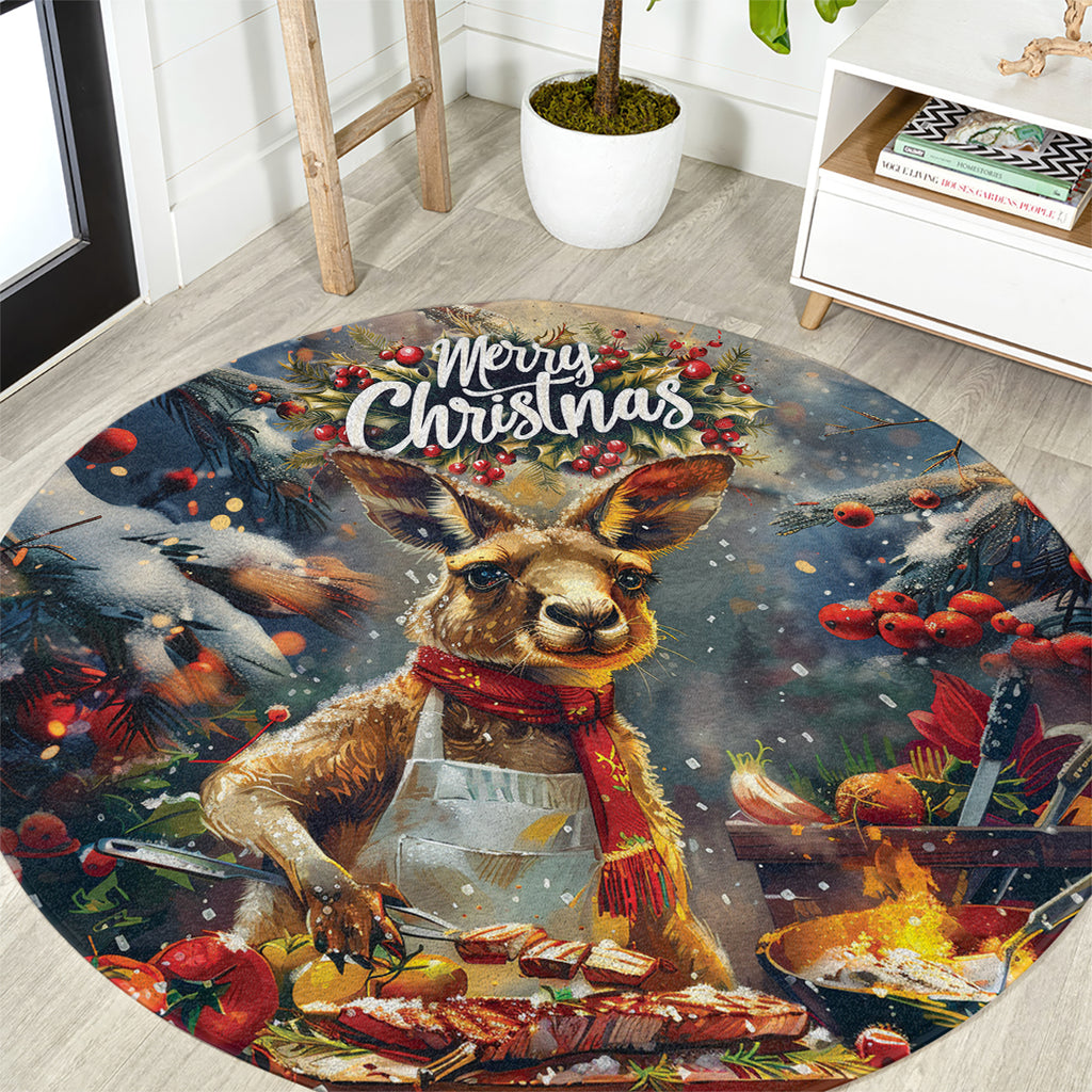 Kangaroo Chef Christmas in July Round Carpet