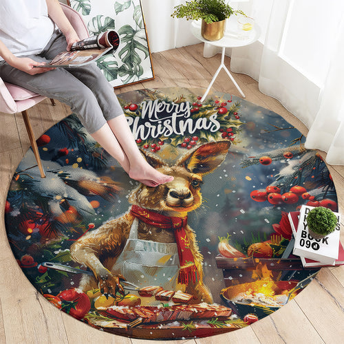 Kangaroo Chef Christmas in July Round Carpet