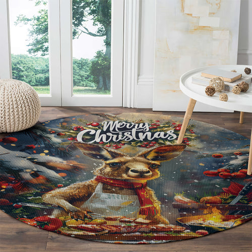 Kangaroo Chef Christmas in July Round Carpet