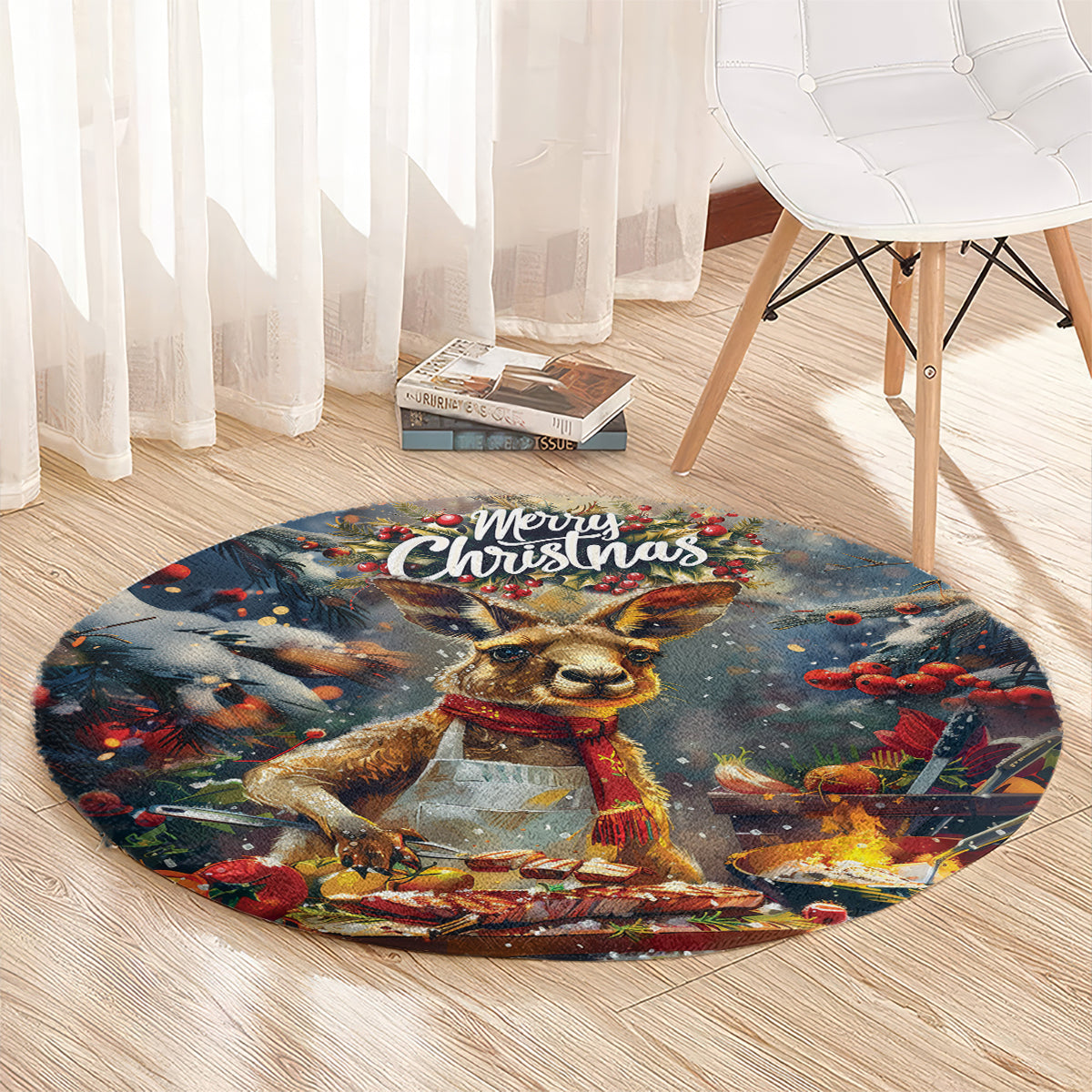 Kangaroo Chef Christmas in July Round Carpet