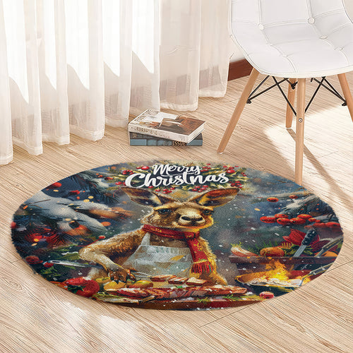 Kangaroo Chef Christmas in July Round Carpet