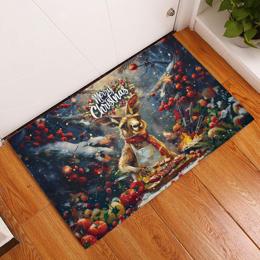 Kangaroo Chef Christmas in July Rubber Doormat