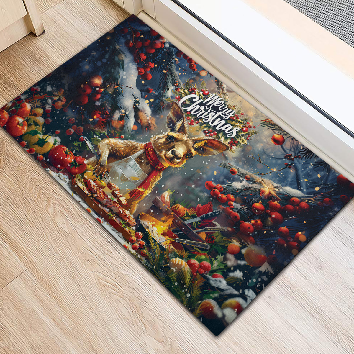 Kangaroo Chef Christmas in July Rubber Doormat