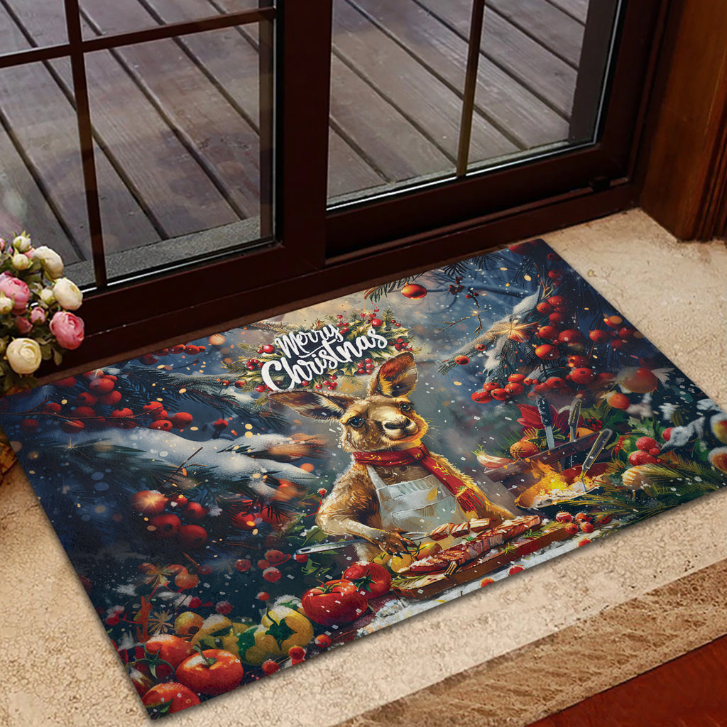 Kangaroo Chef Christmas in July Rubber Doormat