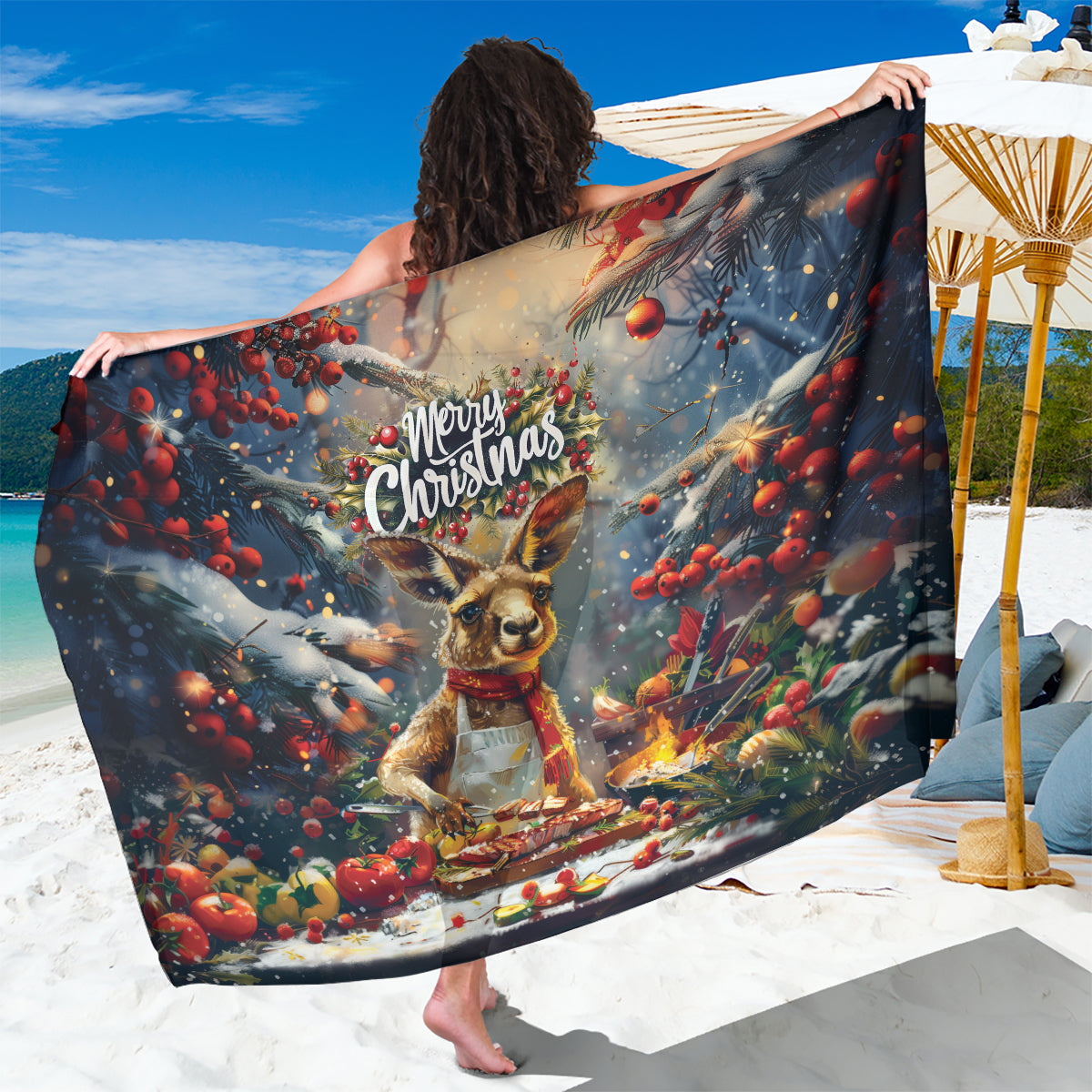 Kangaroo Chef Christmas in July Sarong