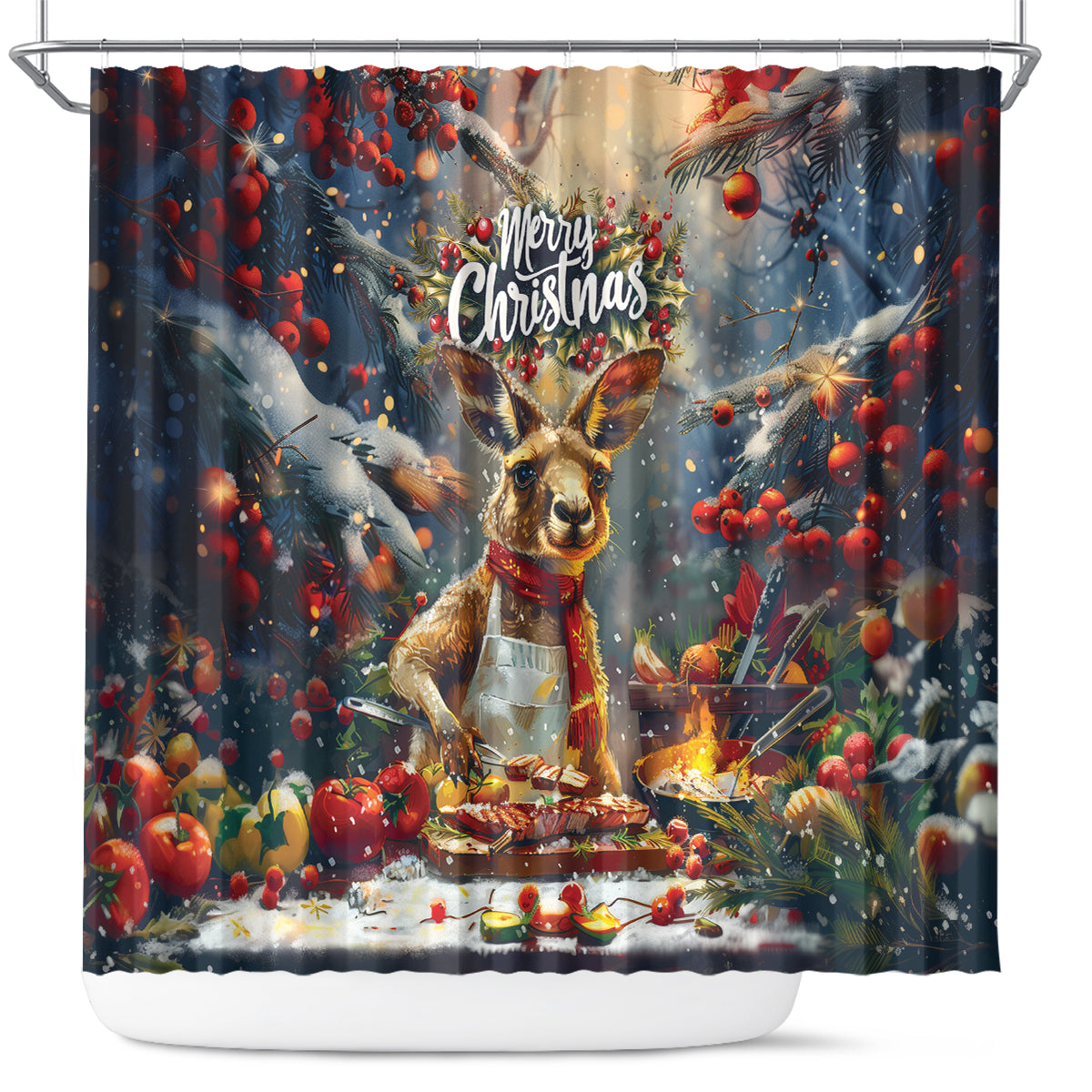 Kangaroo Chef Christmas in July Shower Curtain