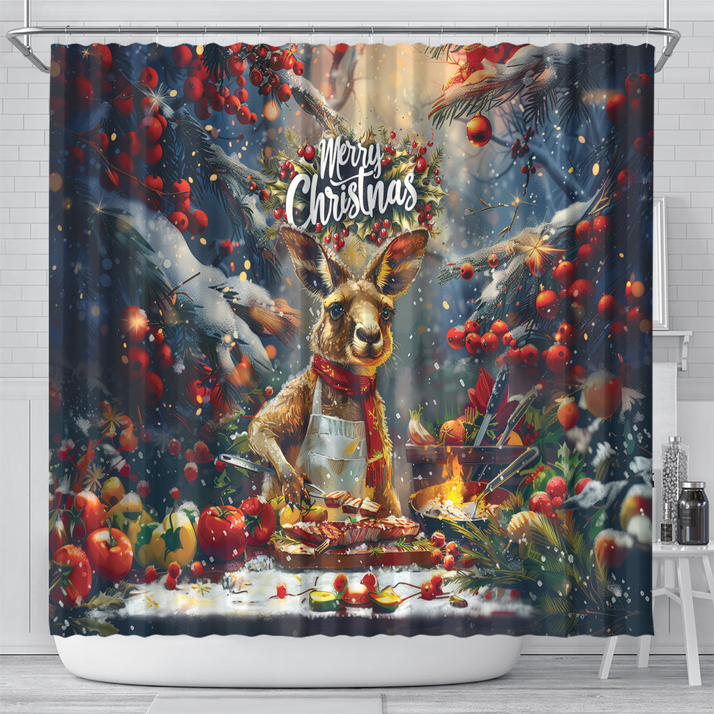 Kangaroo Chef Christmas in July Shower Curtain