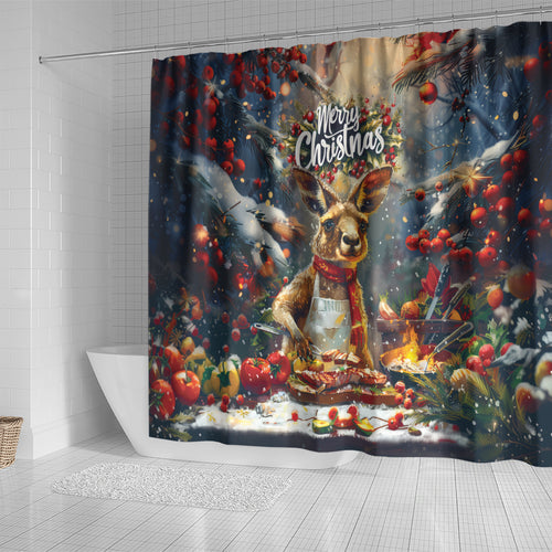 Kangaroo Chef Christmas in July Shower Curtain