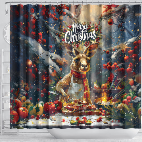 Kangaroo Chef Christmas in July Shower Curtain