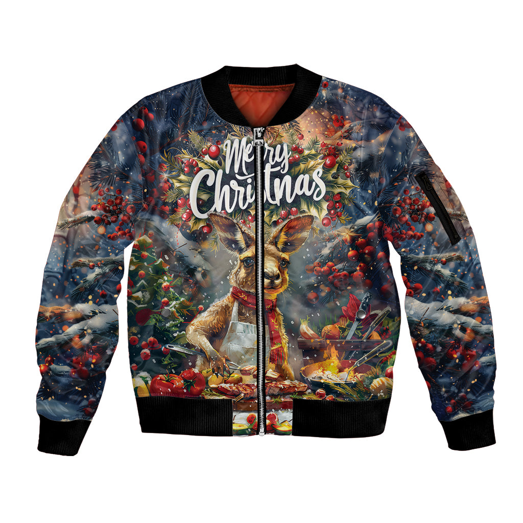 Personalised Kangaroo Chef Christmas in July Sleeve Zip Bomber Jacket