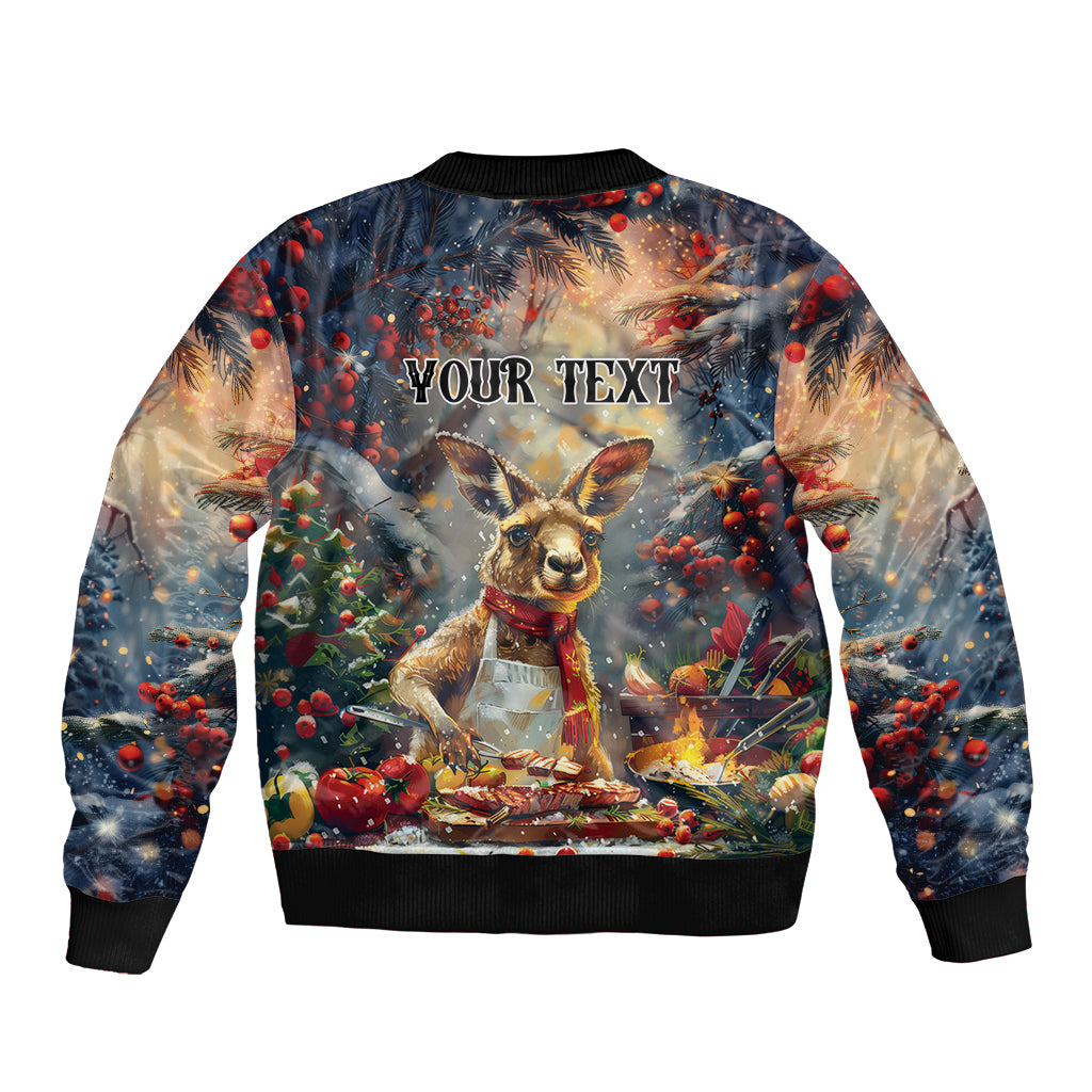 Personalised Kangaroo Chef Christmas in July Sleeve Zip Bomber Jacket