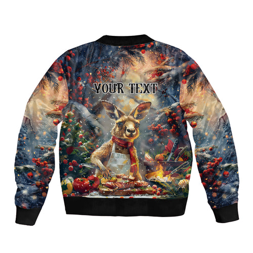 Personalised Kangaroo Chef Christmas in July Sleeve Zip Bomber Jacket