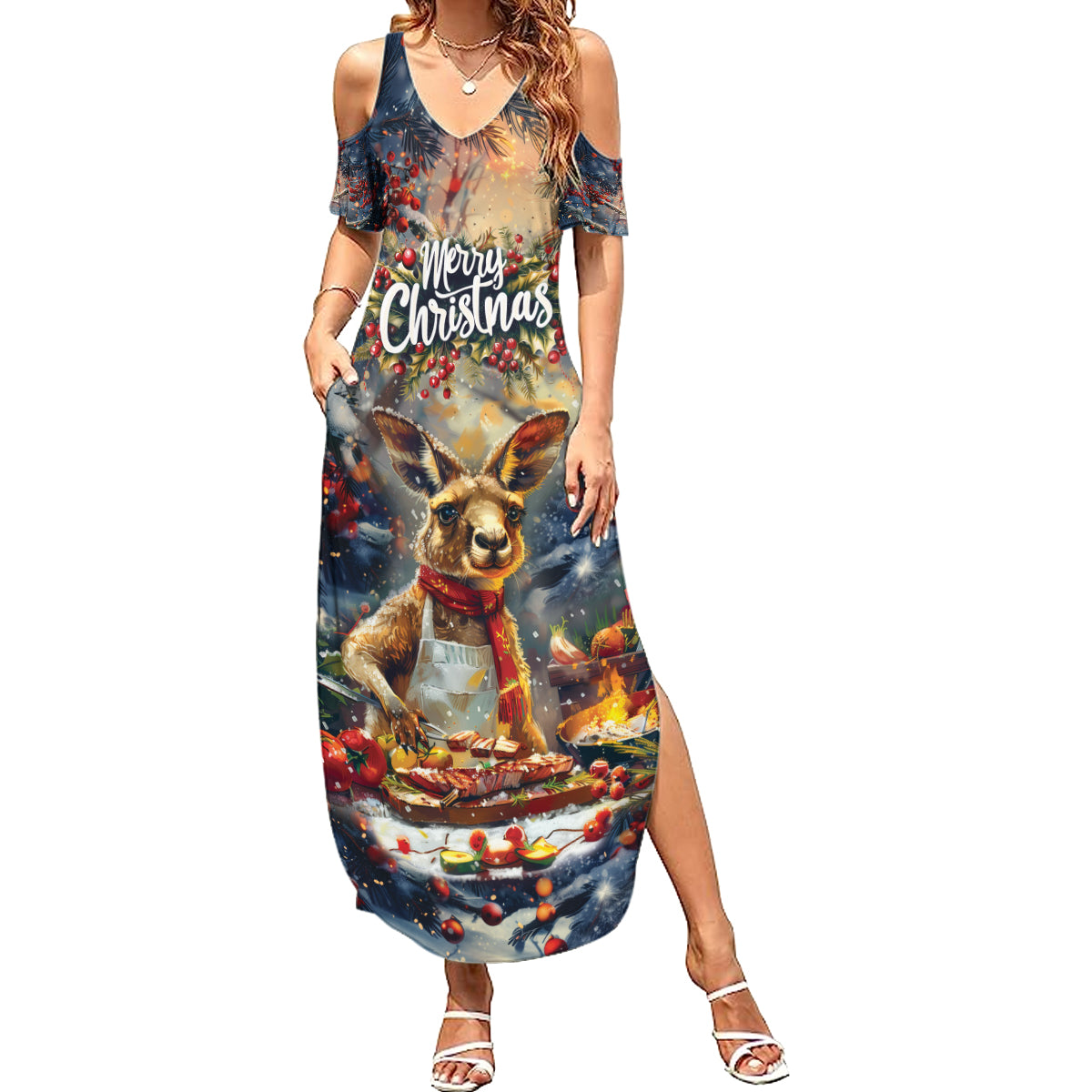 Personalised Kangaroo Chef Christmas in July Summer Maxi Dress