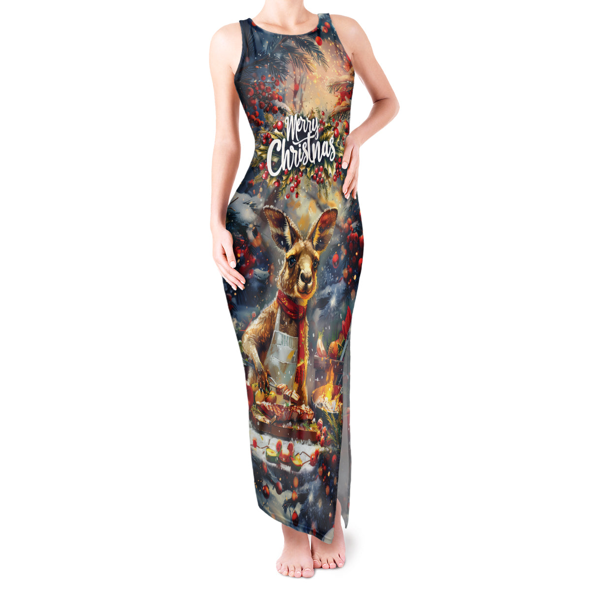 Personalised Kangaroo Chef Christmas in July Tank Maxi Dress