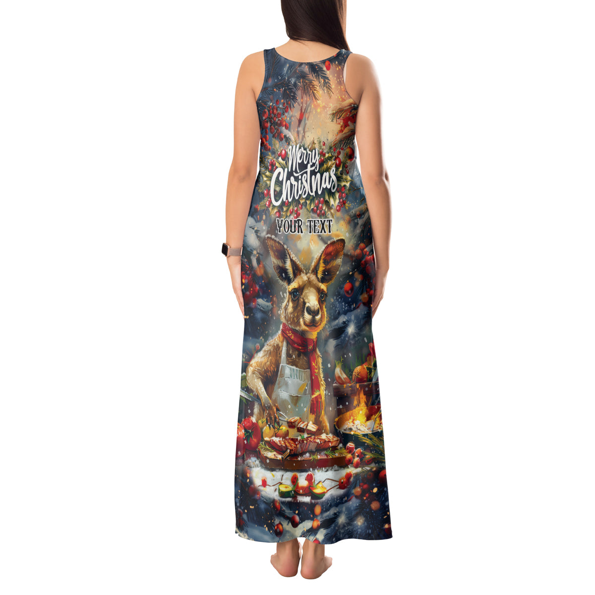 Personalised Kangaroo Chef Christmas in July Tank Maxi Dress