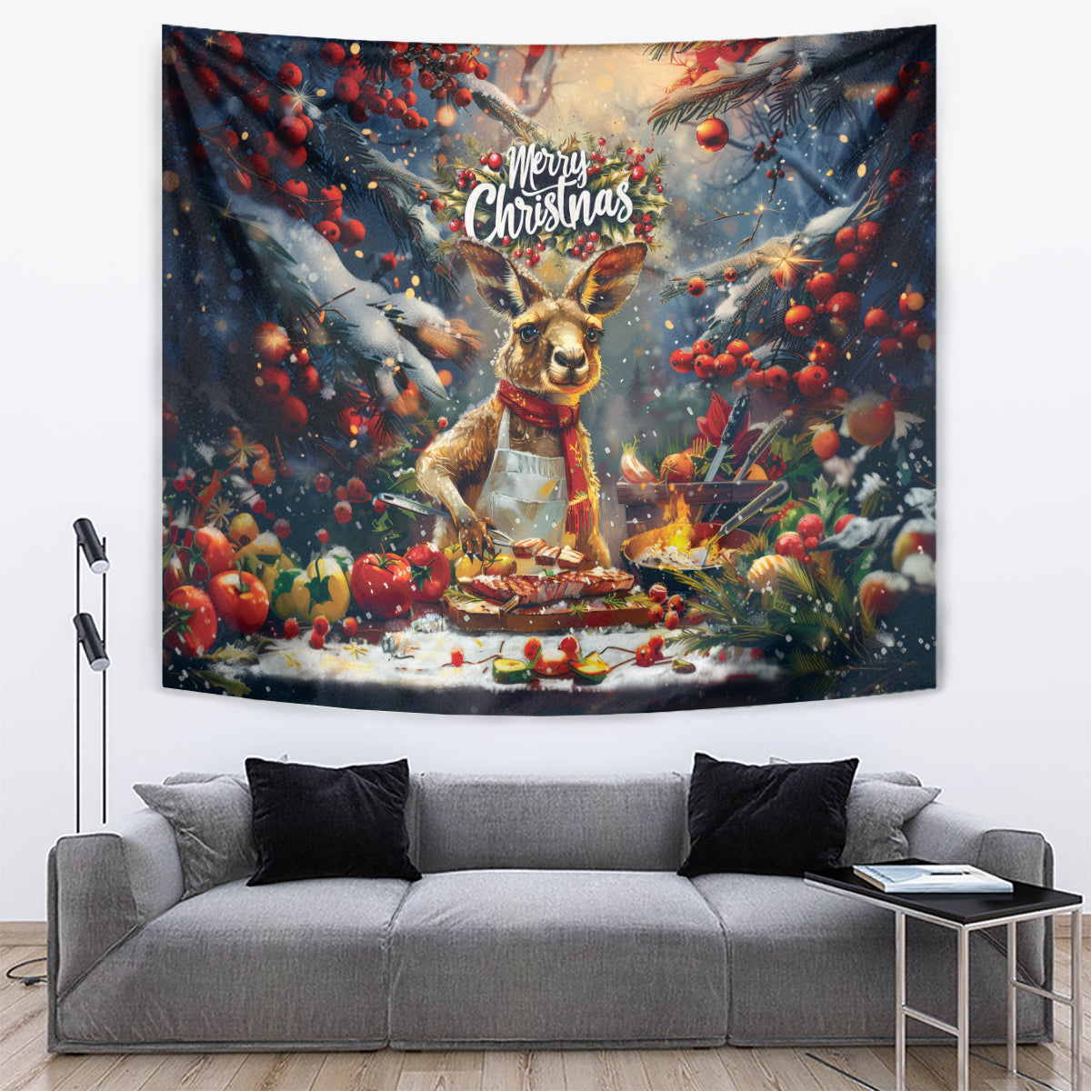 Kangaroo Chef Christmas in July Tapestry