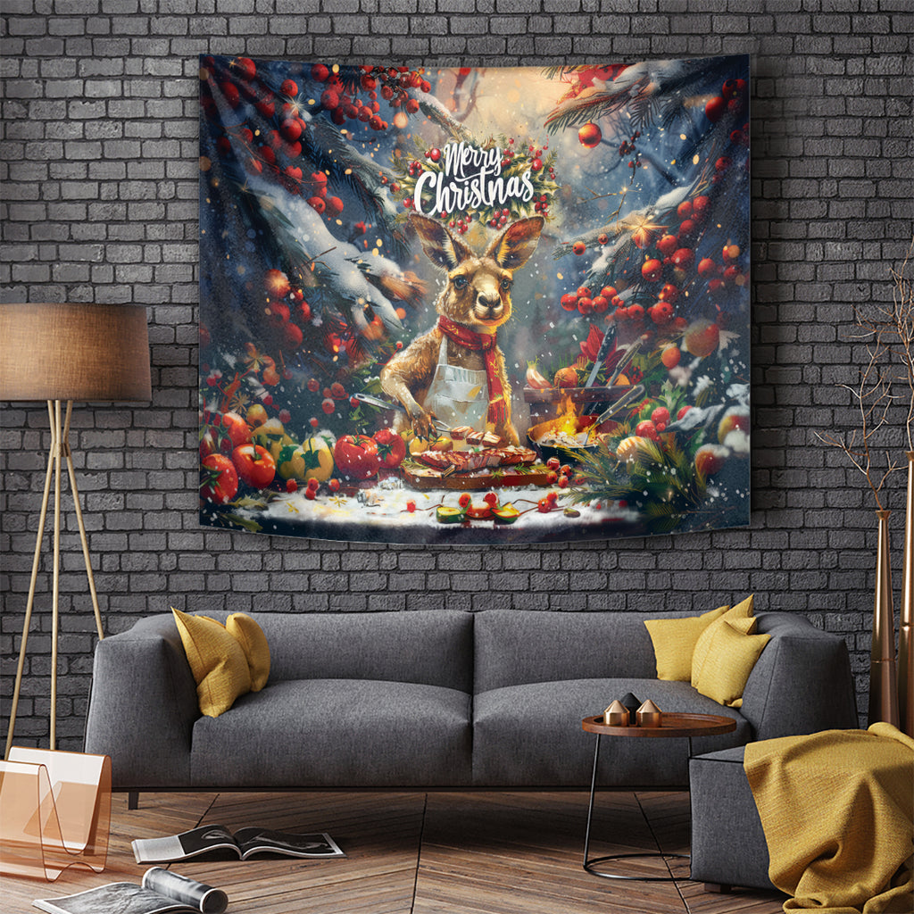 Kangaroo Chef Christmas in July Tapestry