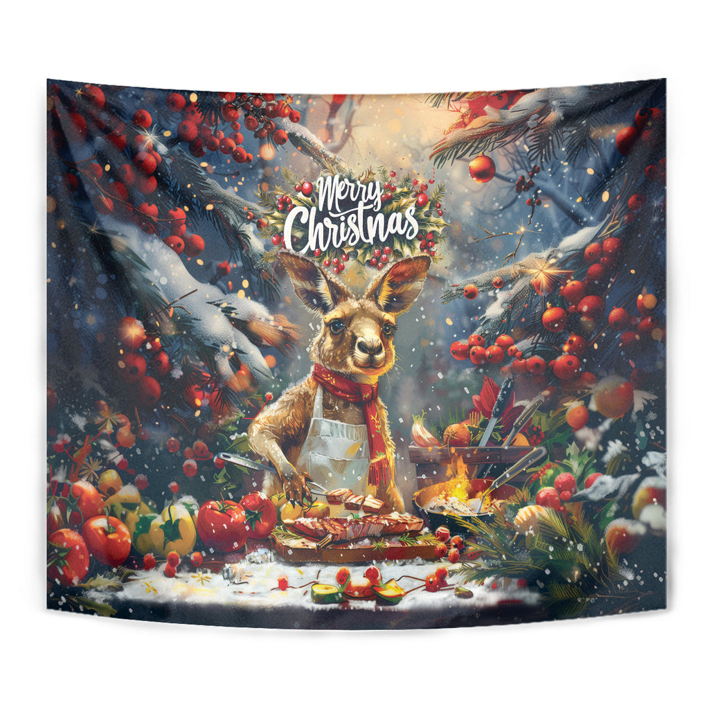 Kangaroo Chef Christmas in July Tapestry