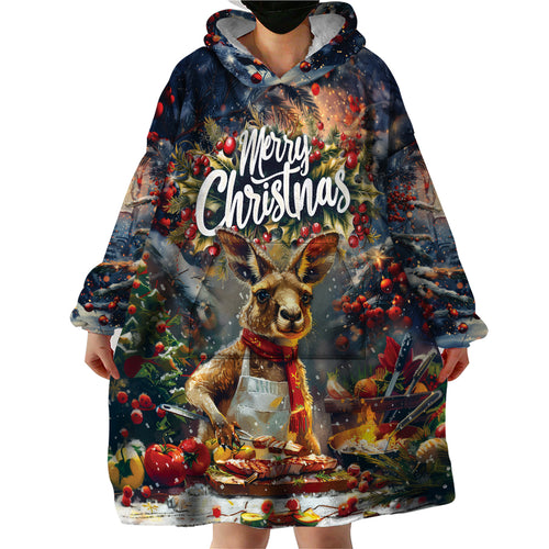 Personalised Kangaroo Chef Christmas in July Wearable Blanket Hoodie