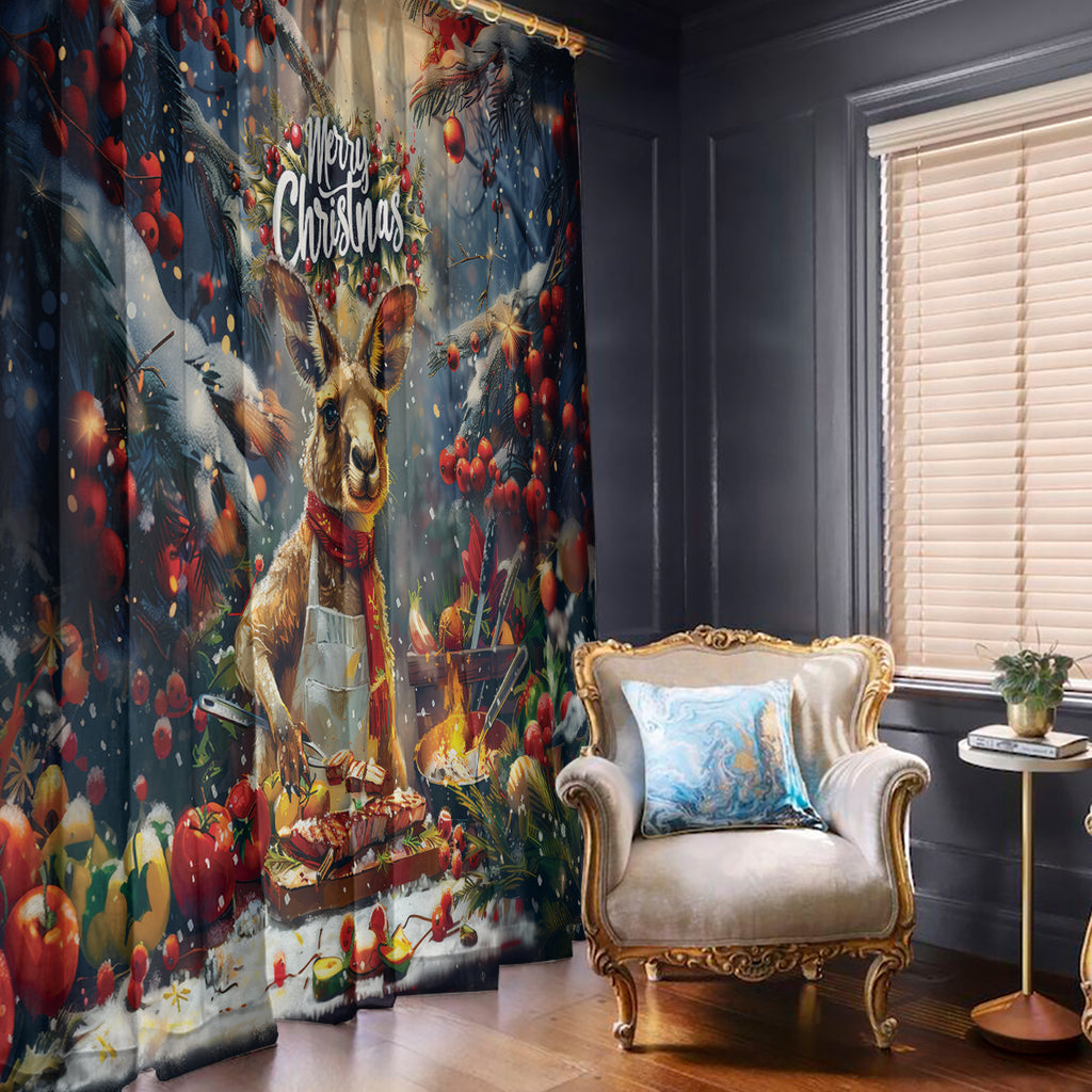 Kangaroo Chef Christmas in July Window Curtain