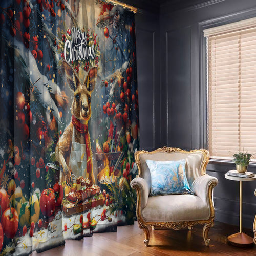 Kangaroo Chef Christmas in July Window Curtain