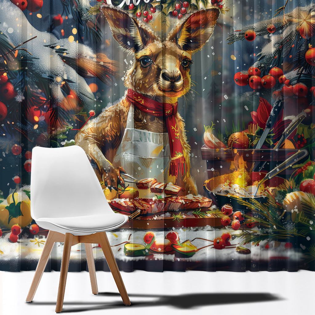 Kangaroo Chef Christmas in July Window Curtain
