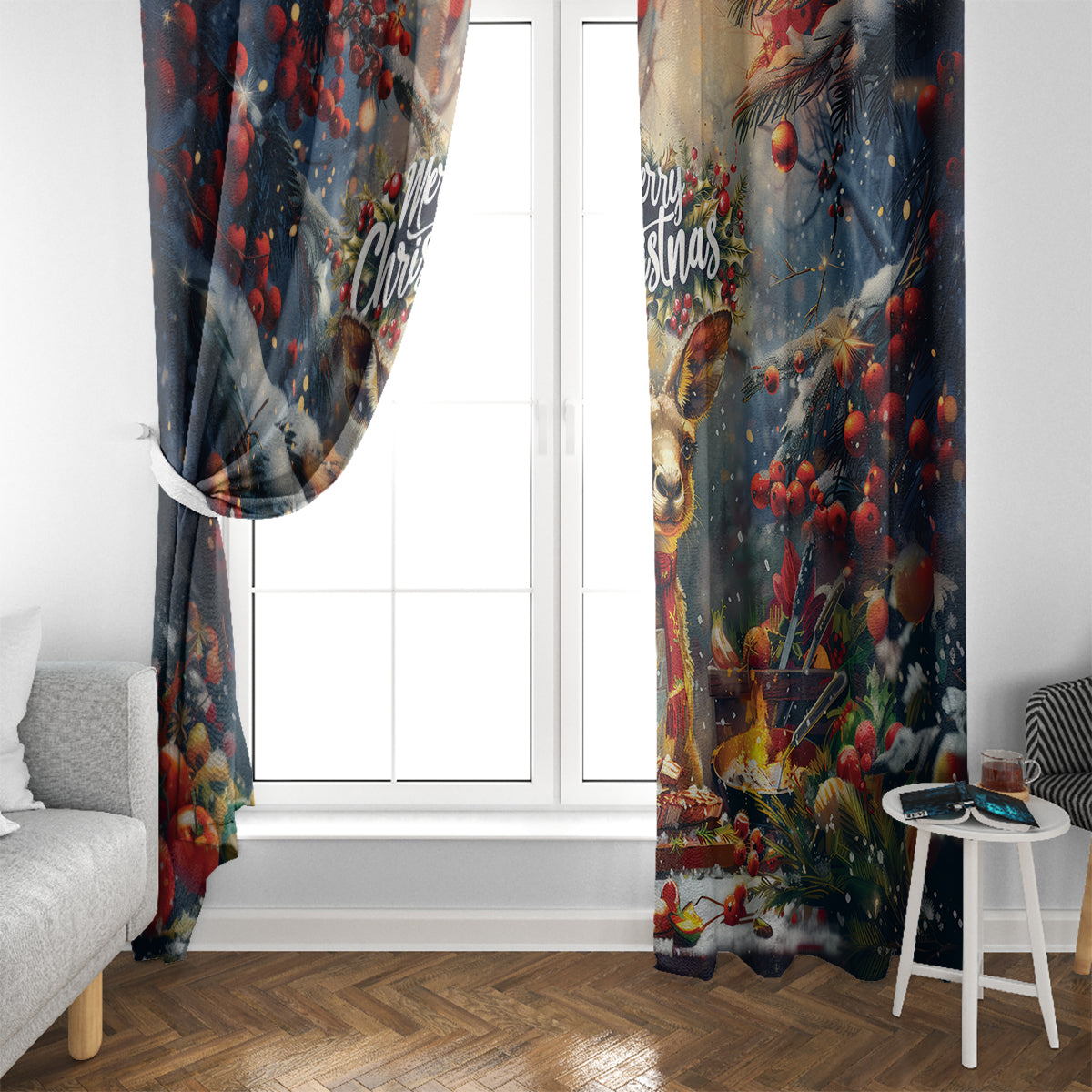 Kangaroo Chef Christmas in July Window Curtain