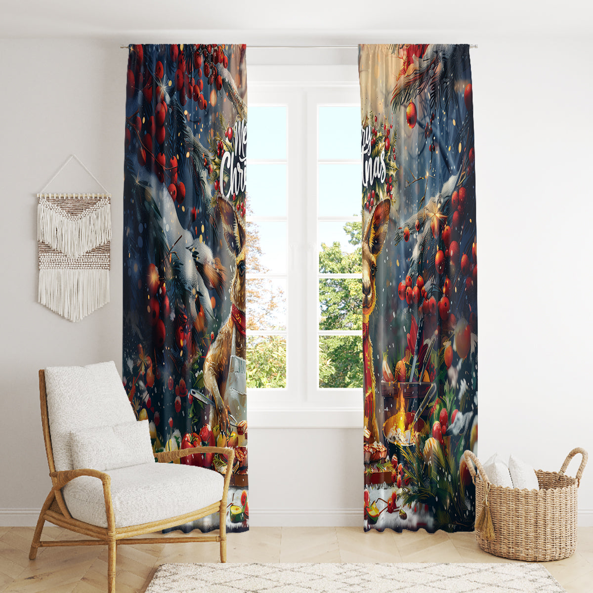Kangaroo Chef Christmas in July Window Curtain