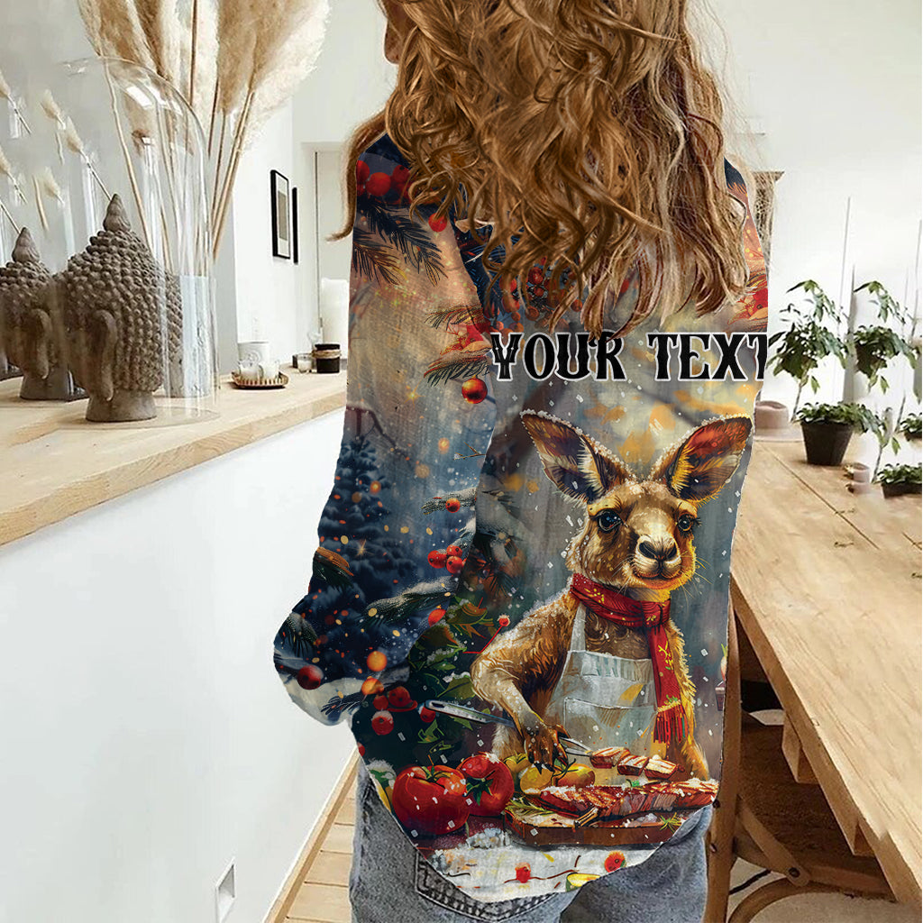 Personalised Kangaroo Chef Christmas in July Women Casual Shirt