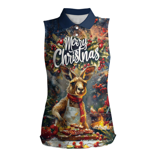 Personalised Kangaroo Chef Christmas in July Women Sleeveless Polo Shirt