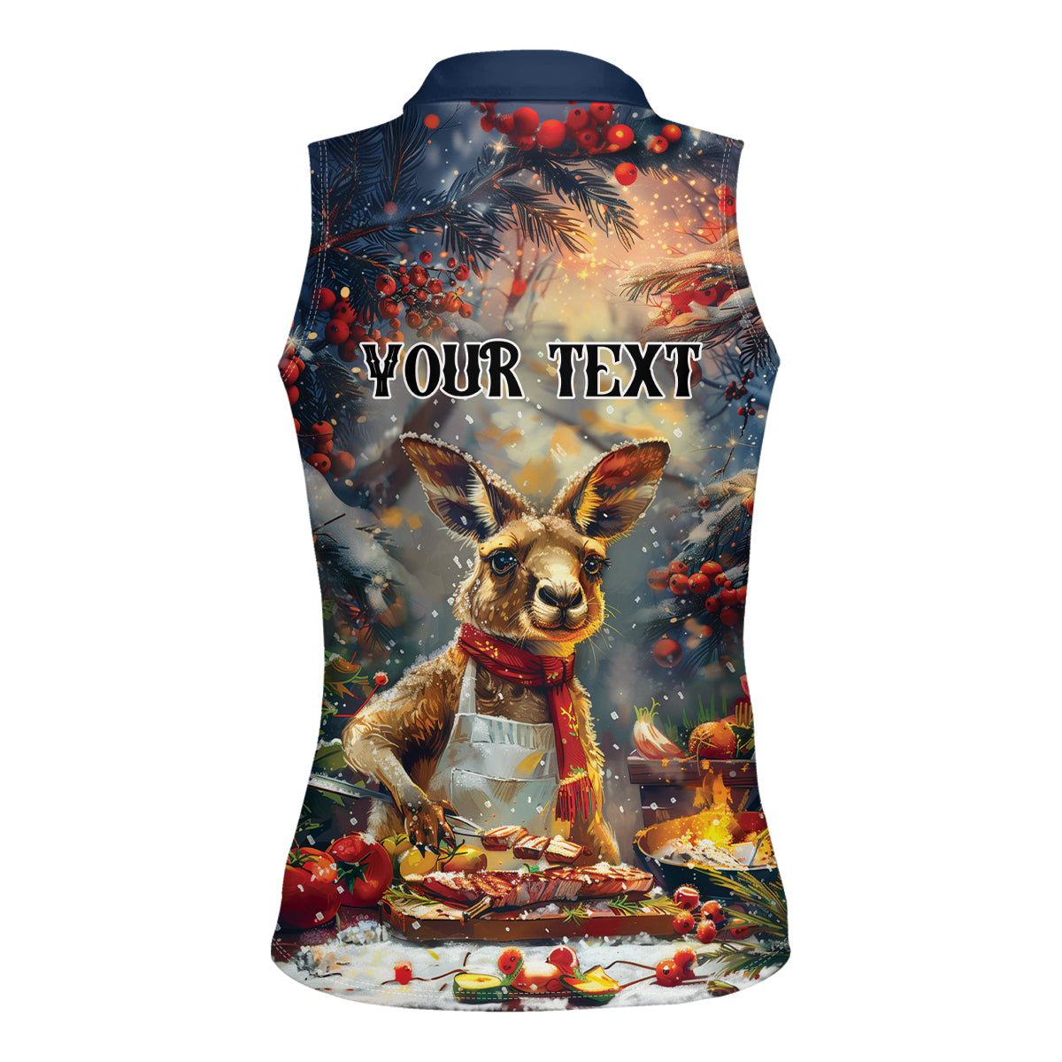 Personalised Kangaroo Chef Christmas in July Women Sleeveless Polo Shirt