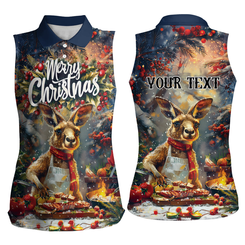 Personalised Kangaroo Chef Christmas in July Women Sleeveless Polo Shirt