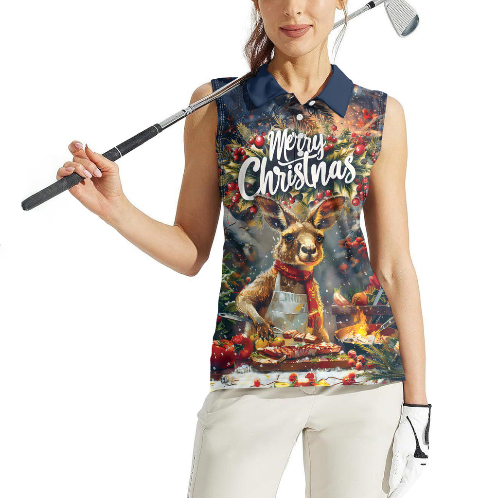 Personalised Kangaroo Chef Christmas in July Women Sleeveless Polo Shirt