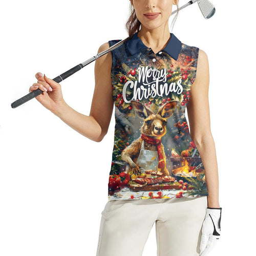 Personalised Kangaroo Chef Christmas in July Women Sleeveless Polo Shirt