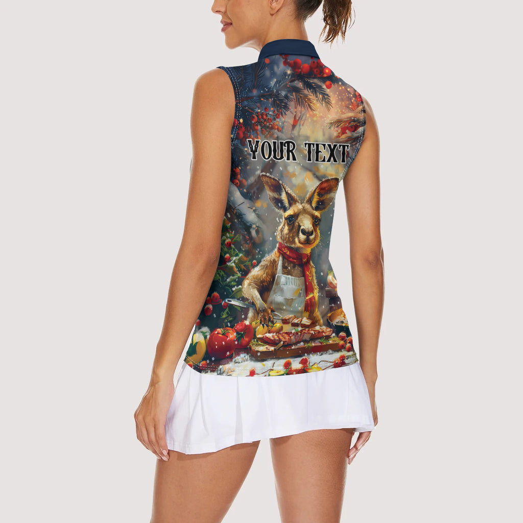 Personalised Kangaroo Chef Christmas in July Women Sleeveless Polo Shirt