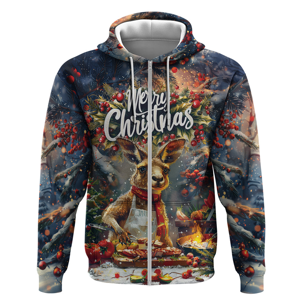 Personalised Kangaroo Chef Christmas in July Zip Hoodie