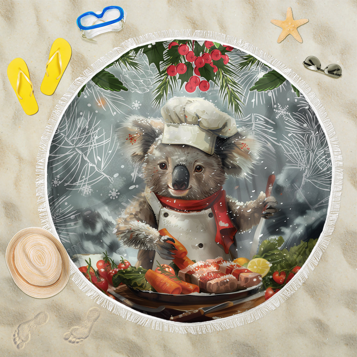 Koala Chef Christmas in July Beach Blanket