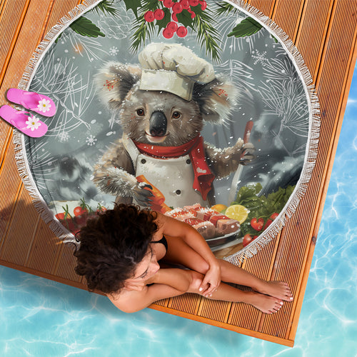Koala Chef Christmas in July Beach Blanket