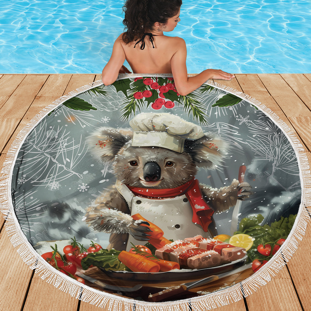 Koala Chef Christmas in July Beach Blanket