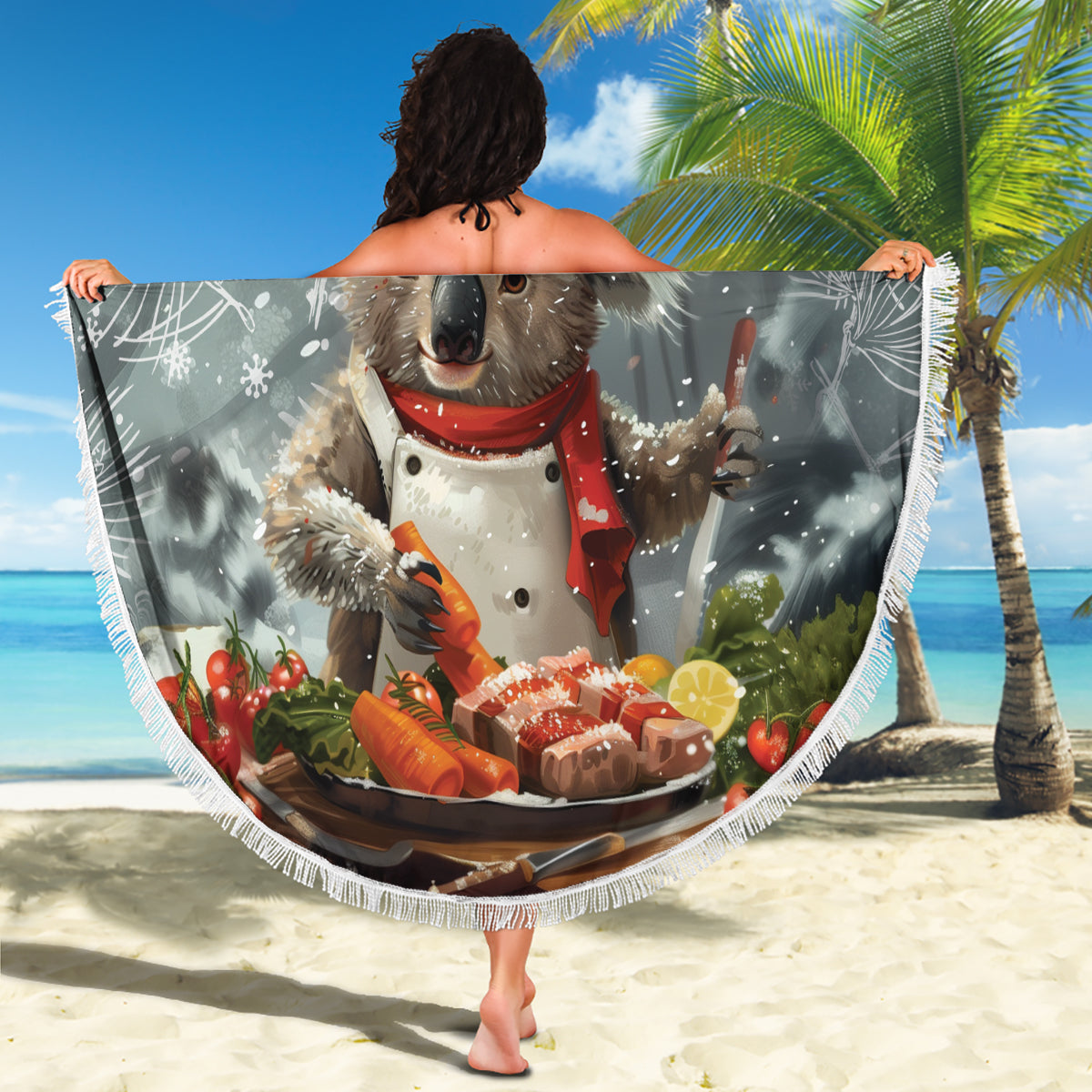 Koala Chef Christmas in July Beach Blanket