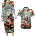 Personalised Koala Chef Christmas in July Couples Matching Long Sleeve Bodycon Dress and Hawaiian Shirt