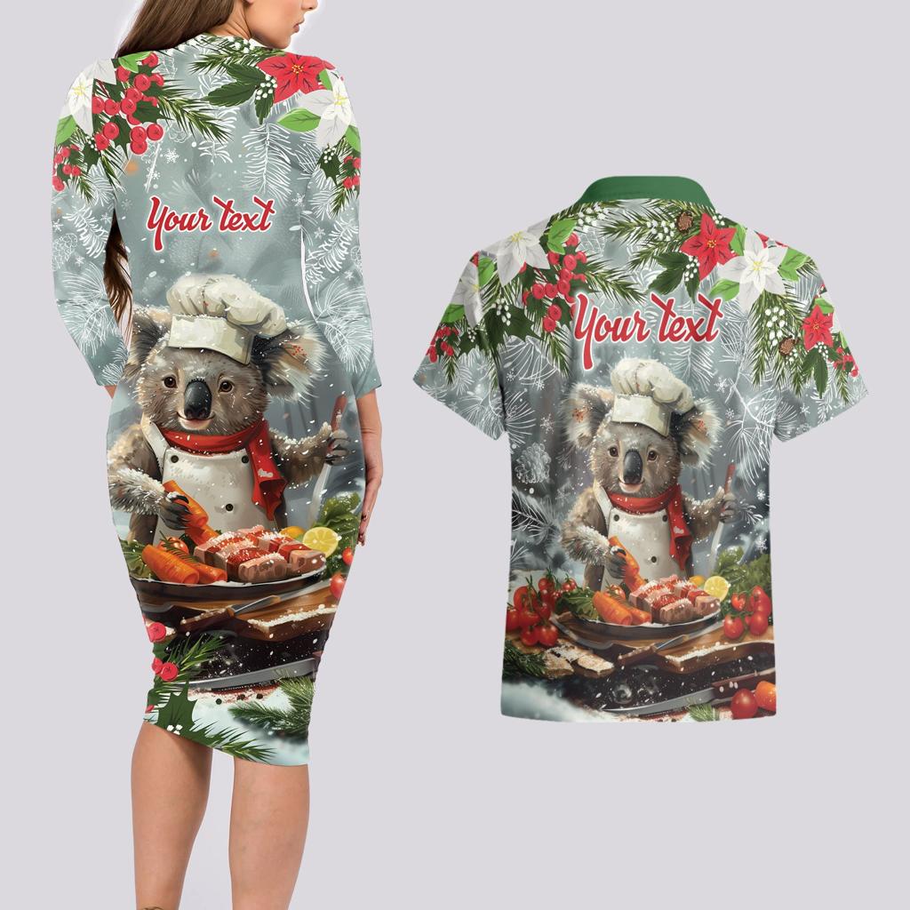 Personalised Koala Chef Christmas in July Couples Matching Long Sleeve Bodycon Dress and Hawaiian Shirt